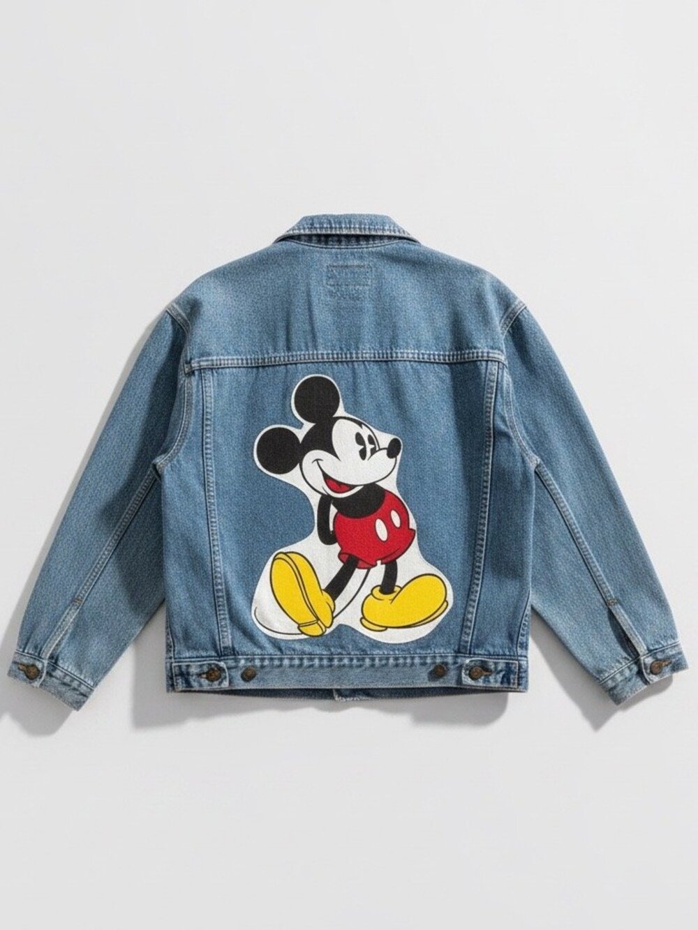 Upcycled Denim Jacket with Mickey Graphic on the back - Blue